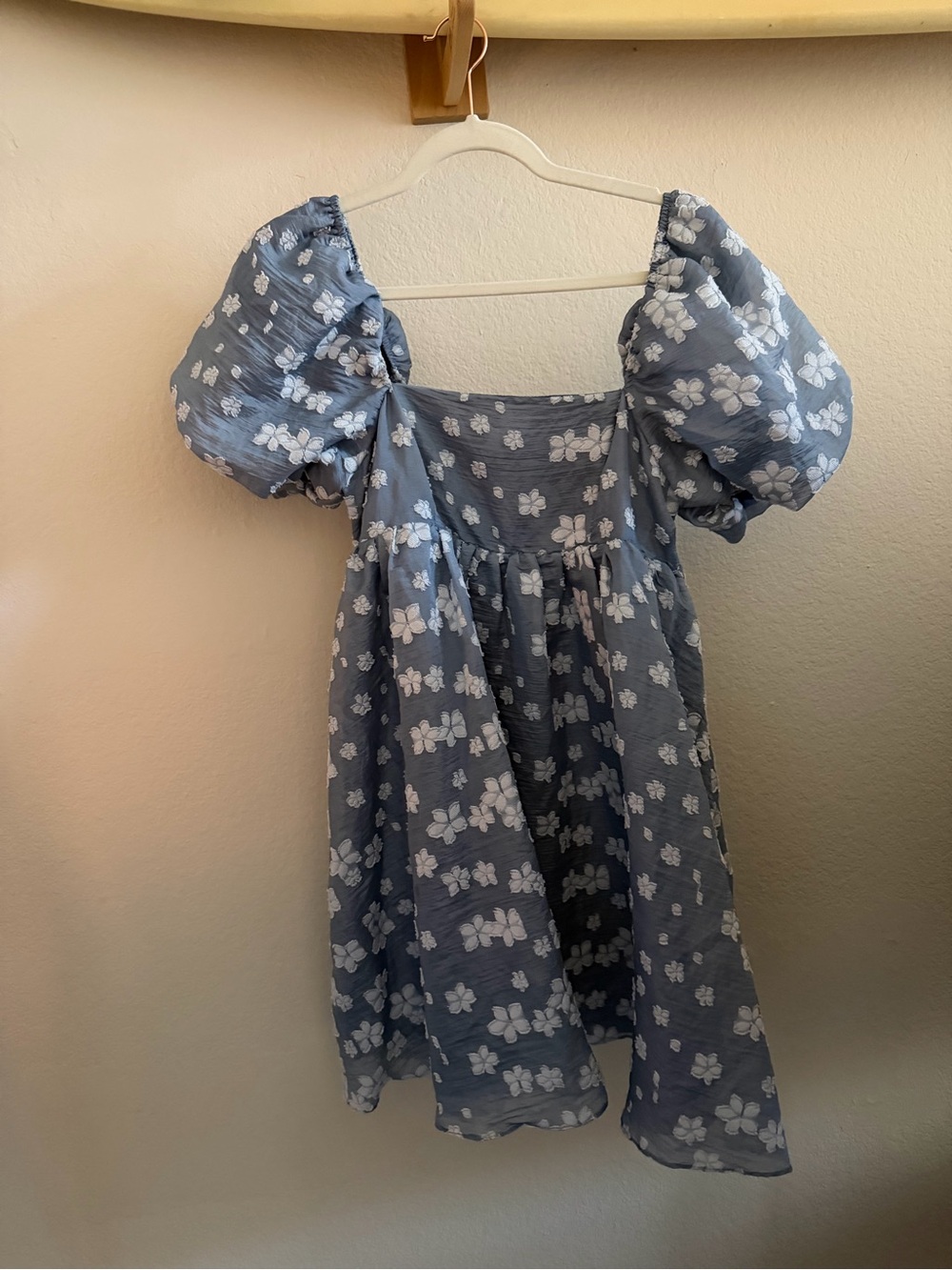Blue Floral Puff-Sleeve Dress